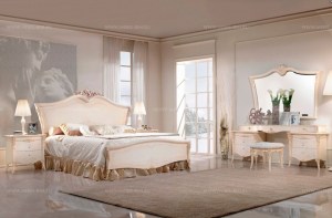 Белая итальянская спальня Vittoria 6, кровать с деревянным изголовьем, пр-во Antonelli Moravio