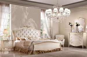 Белая итальянская спальня Vittoria 6, кровать с деревянным изголовьем, пр-во Antonelli Moravio