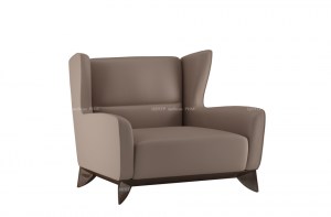 Кожаное серо-коричневое кресло Seu с низкой спинкой с ушами. Signorini &Coco, Италия